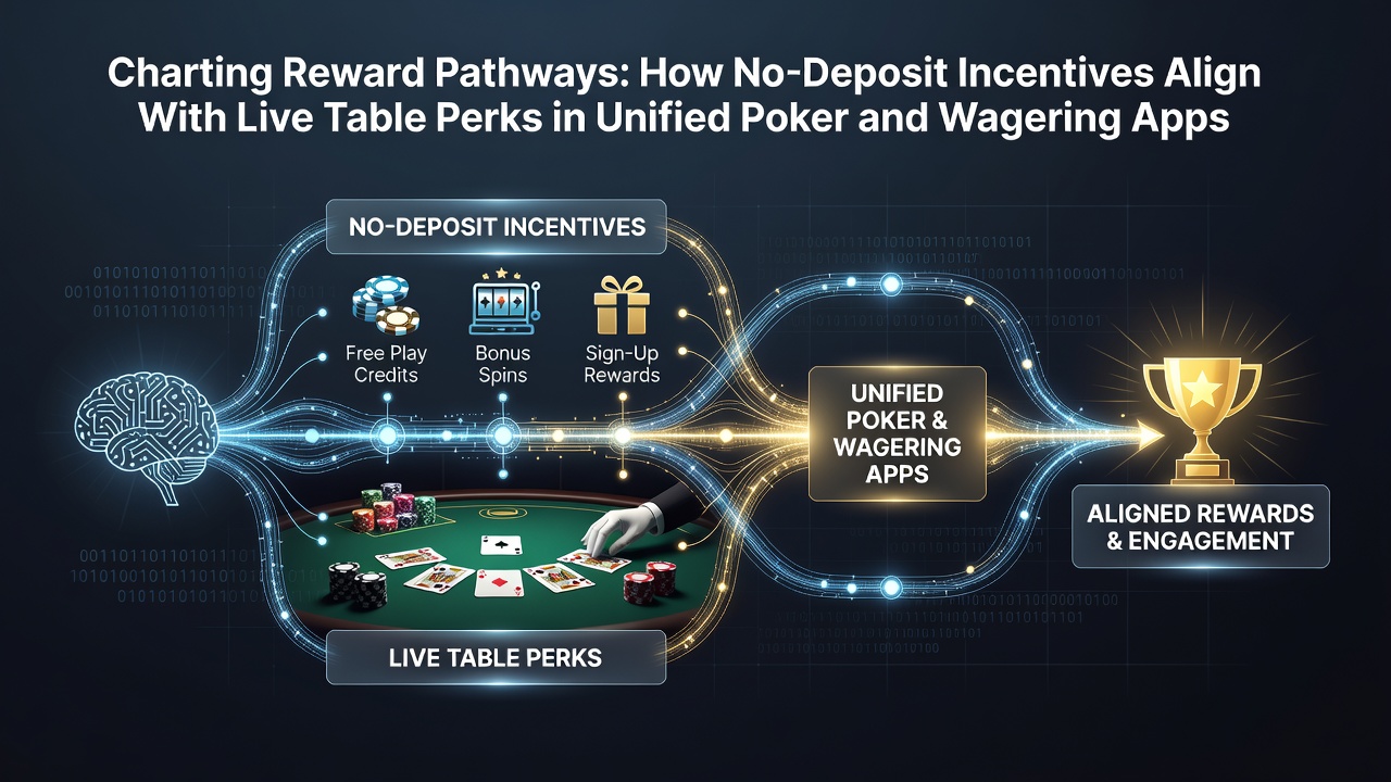 Diagram showing reward pathways connecting no-deposit incentives to live table perks in unified poker and wagering apps