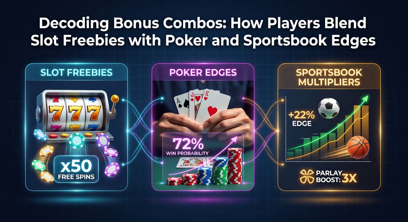 Close-up of a player's screen displaying active slot spins transitioning to poker hand and sportsbook bet slip
