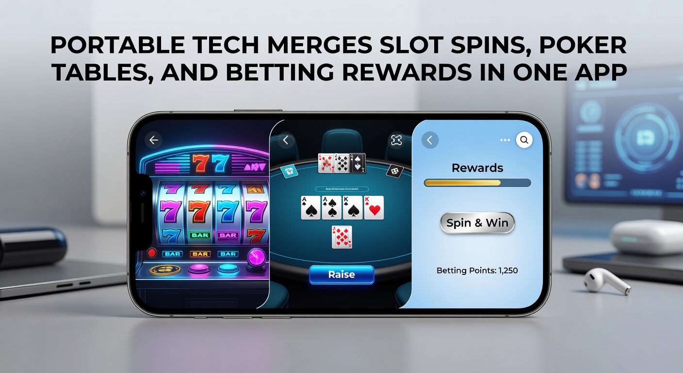 Portable device displaying integrated slot, poker, and betting app interface with reward notifications