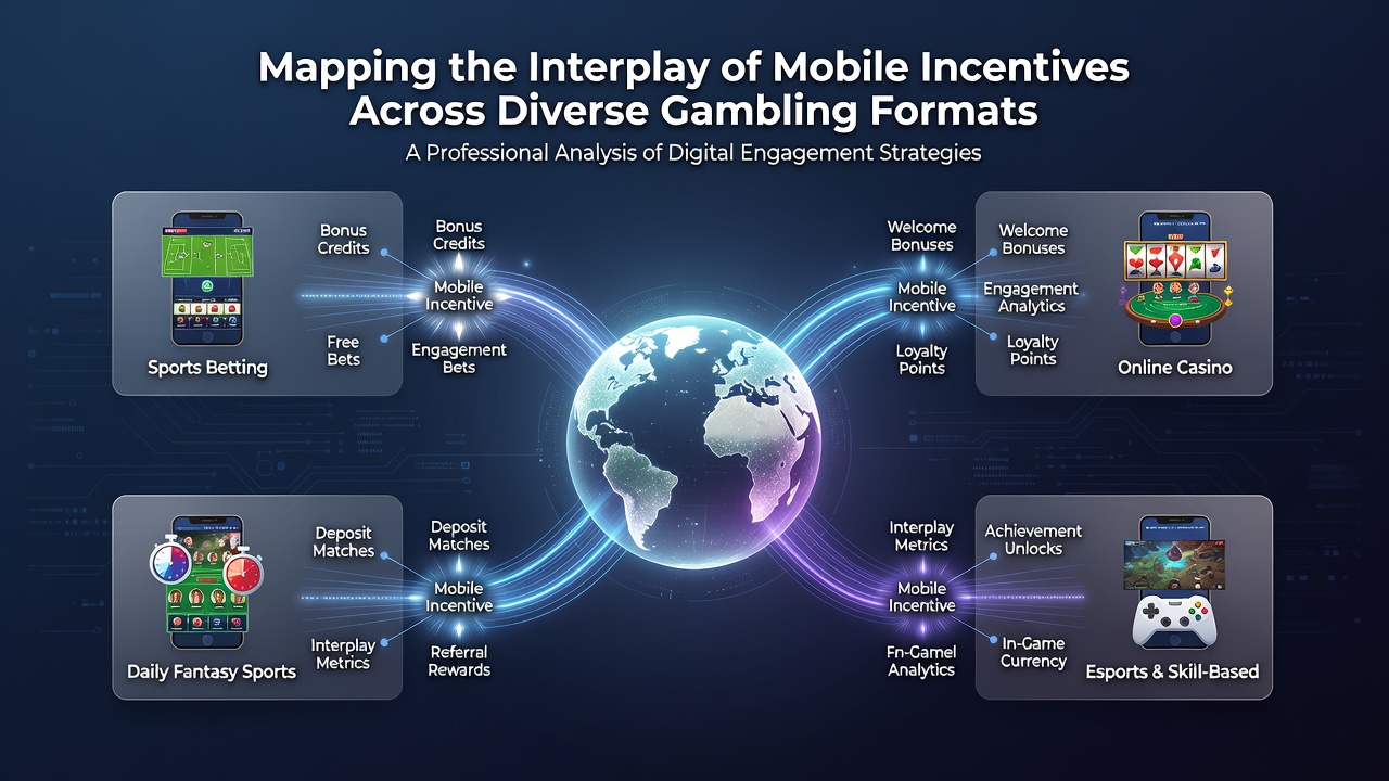 Mobile app interface displaying integrated slot, poker, and sports betting incentives on a single dashboard